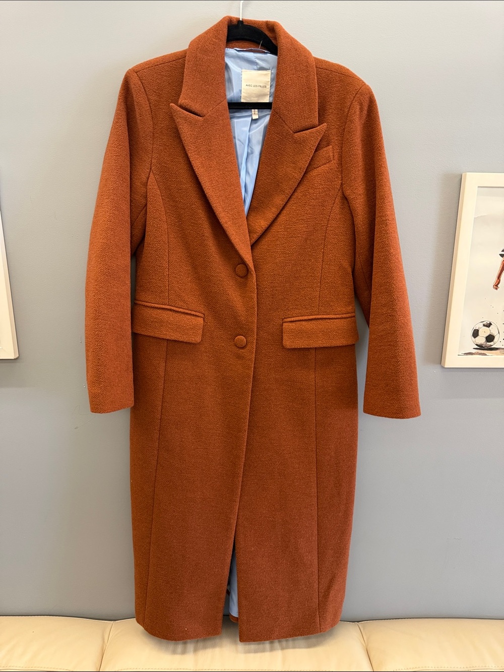 Avec Les Filles Rust Wool-Blend Long Trench Coat